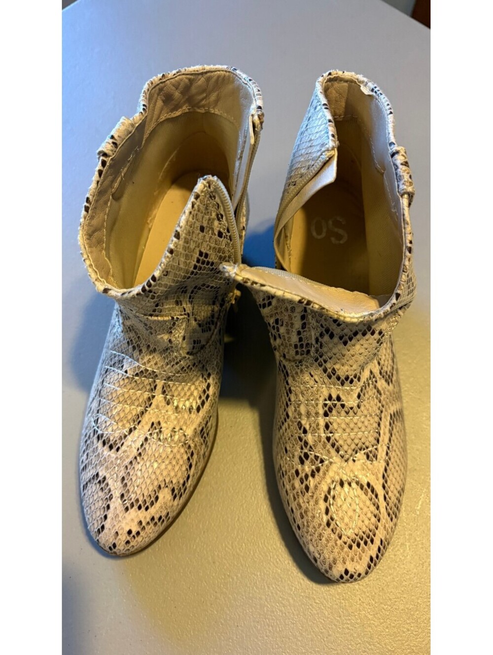 Women's SO Snake Print Ankle Boots with Side Zipper 7.5